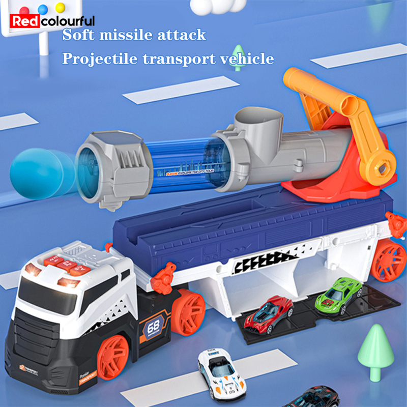 Missile Projectile Vehicle Toys With Sound Lights Catapult Shell Transport Truck With 4 Cars And 6 Balls Birthday Gifts For Kids ราคา 632 บาท*ส่งฟรี