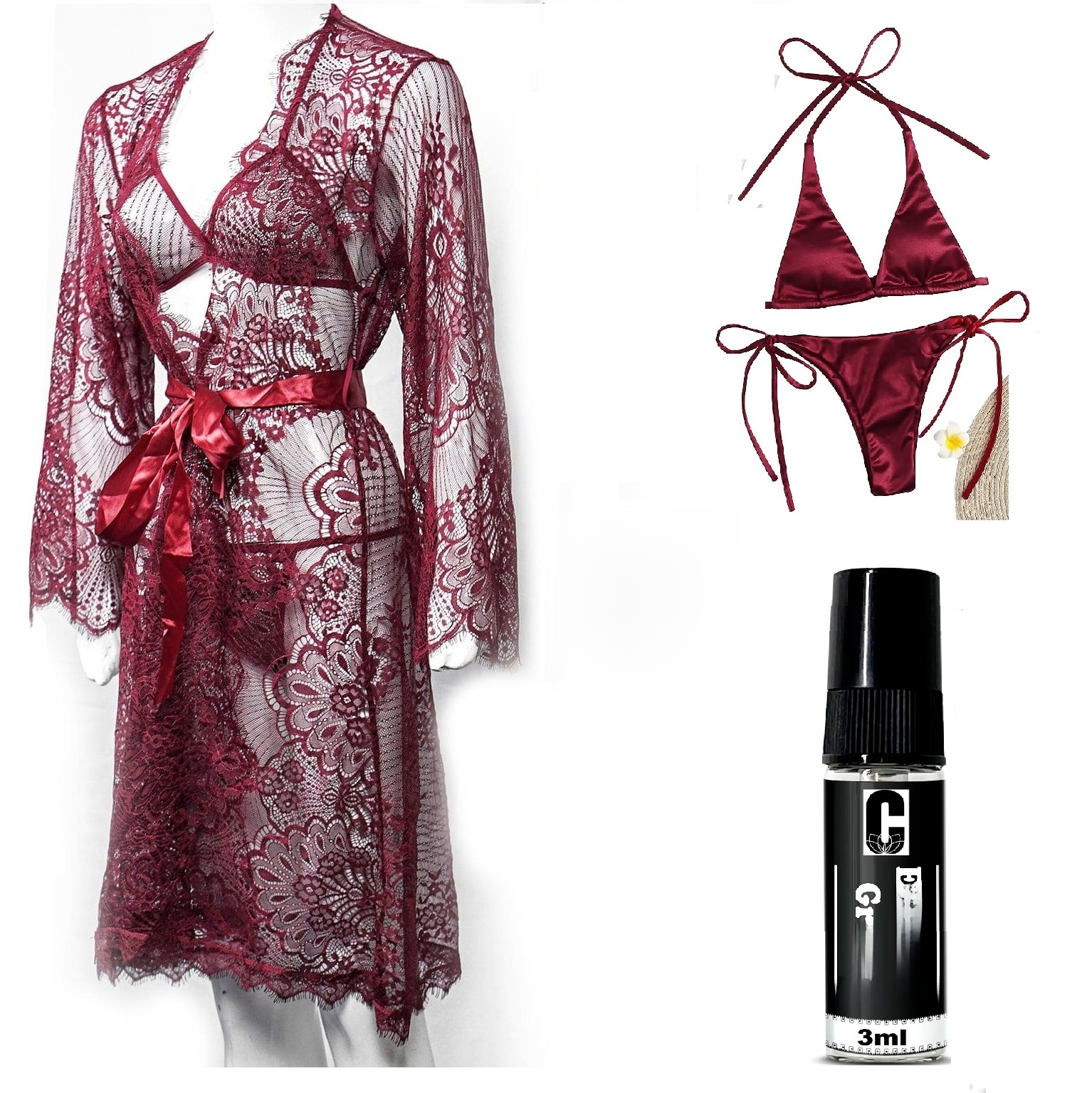 Pack of 05 - High Qaulity Lace Net See Through Bridal Nighty Set Pratiharye Valentine Special! Babydoll Nightwear Net Robe/Chemise with Bikini Set | Hot & Saxy | for Honeymoon/First Night Anniversary for Women/Girls Best gift with Amazing Perfume