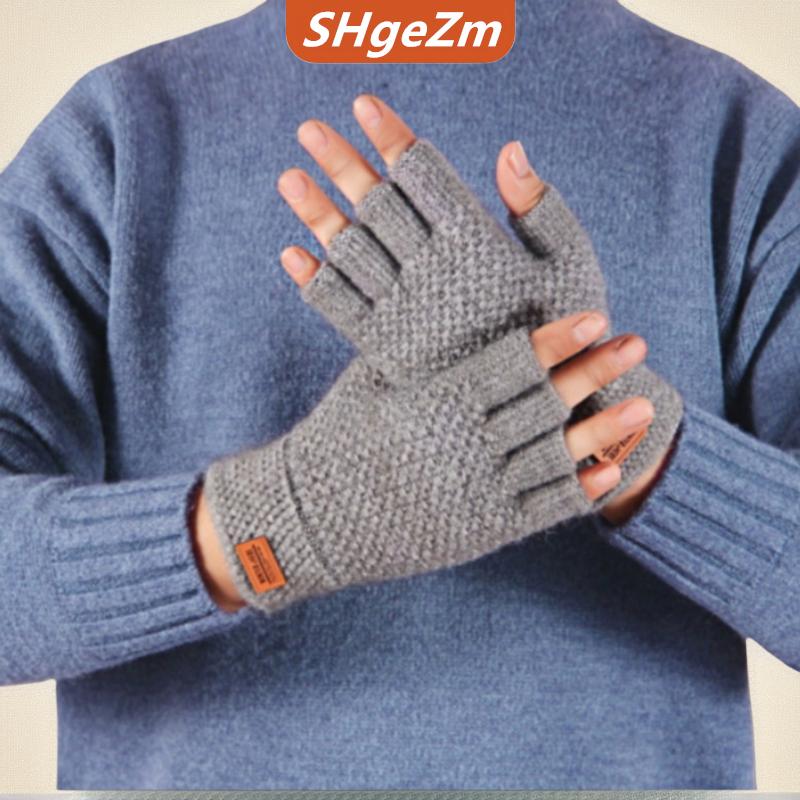 [COD] SHgeZm 1 Cặp đen Unisex nửa ngón tay ngón tay găng tay cho phụ nữ người đàn ông len đan cổ tay bông găng tay Gothic mùa đông ấm áp Găng tay tập luyện