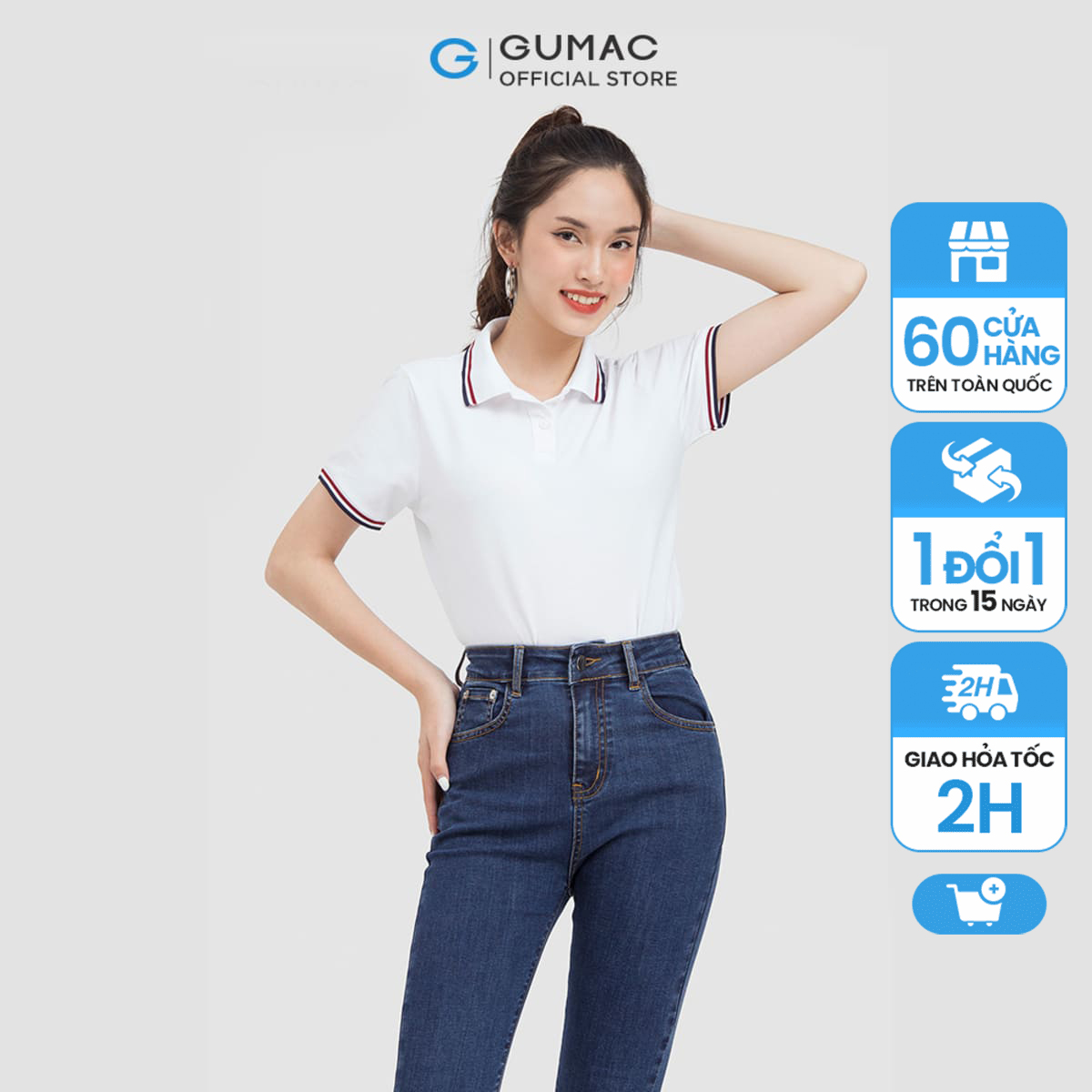 Áo thun có cổ nữ gumac atc06002, áo thun polo nữ bo phối viền trẻ trung năng động