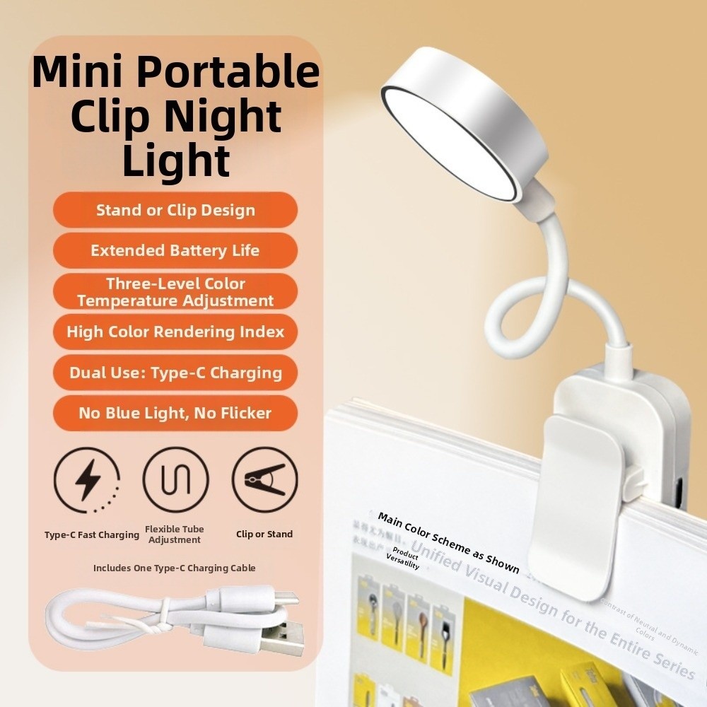 YANYAN Rechargeable Mini Clip Book Lamp Eye Protection Dimmable Clip on Table Lamp Portable Reading Book Light Bedroom
