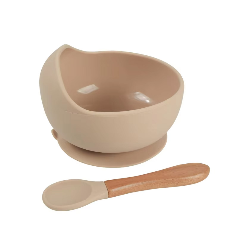 Oldlaiben 2Pcs Set Baby Silicone Suction Cup Bowl Free-spoon BPA-Free Toddler Feeding Set Baby Food Bowl