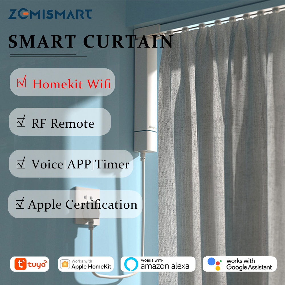 zemismart Apple Homekit Sliding Curtain Electric Motorized Drapery Smart Motor Alexa Siri Voice Home TuyaAPP Timer Electric Stage Slide Curtain for 90/135 Corner Curved Window ราคา 4,482 บาท*ส่งฟรี