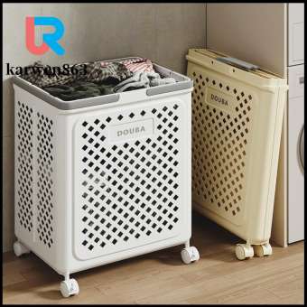 KARWEN863 Hộp đựng rỗng Giỏ đựng đồ giặt gấp gọn Có bánh xe Lướt nhẹ Giỏ đựng đồ giặt có bánh lăn Sức chứa lớn Giỏ đựng đồ giặt