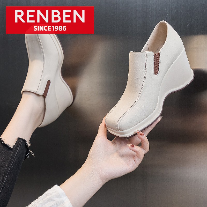 RENBEN Mới Giày đế dày đế xuồng sâu Miệng đơn nữ bốn mùa đầu vuông thoải mái và thường đa năng giày làm việc 