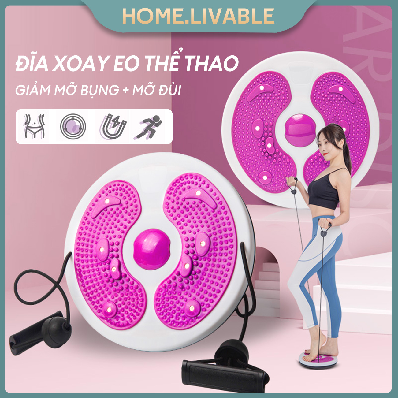 Đĩa xoay eo chịu lực 120kg có dây kháng lực Bàn xoay eo giảm mỡ bụng mỡ đùi Waist Twisting Disc
