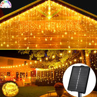 Led Icicle Curtain String Lights Waterproof Solar Powered Outdoor Warm White Christmas Decor Garden Patio