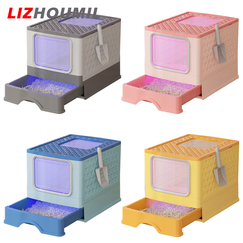 LIZHOUMIL Fully Enclosed Cat Litter Box With Scoop, Front Entry And Top Exit Type Cat Litter House With Drawer Tray, UV Lamp Irradiation Pet Toilet With Large Space ราคา 1,158 บาท*ส่งฟรี
