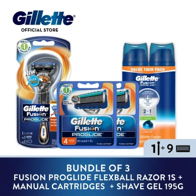 [Bundle of 4] Gillette Fusion Proglide Manual 4 Counts x 2 + Fusion Proglide Flexball Razor 1s + Gillette Fusion ProGlide Shave Gel 195g (Twin Pack)