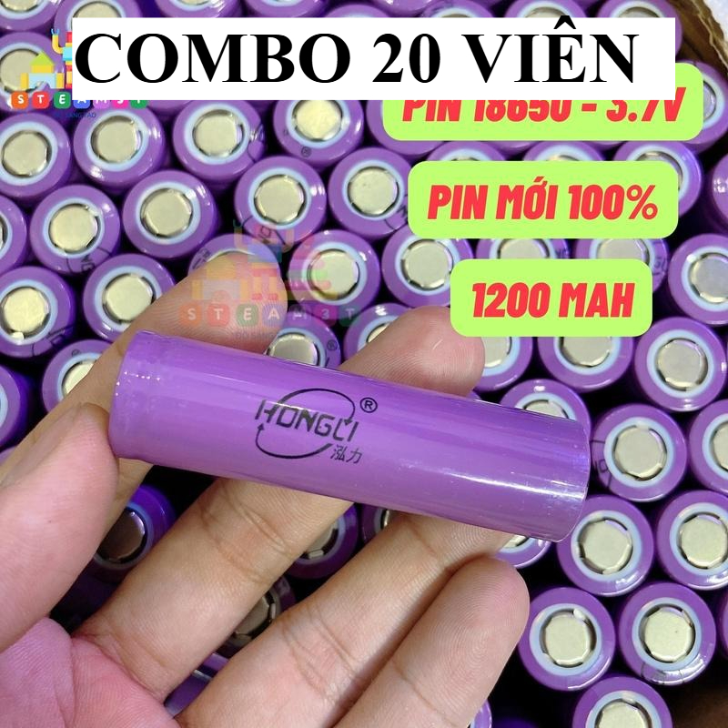 COMBO 20 viên pin sạc 18650 mới 100%, 3.7V, Dung lượng chuẩn 1200mAh, Chu kỳ sạc 1000 lần, đầu bằng