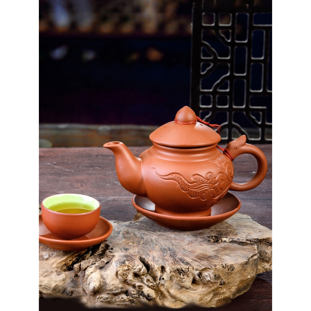 Bộ ấm chén gốm khay tròn cao bát tràng