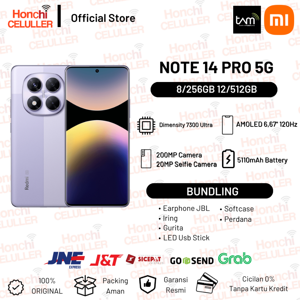 Xiaomi Redmi Note 14 Pro 5G 12/512GB 8/256GB | 200MP AI OIS Camera | MediaTek Dimensity 7300-Ultra | Gorilla Victus 2 Garansi Resmi Xiaomi Indonesia TAM Harga  4,499,000 rupiah*Gratis Ongkir