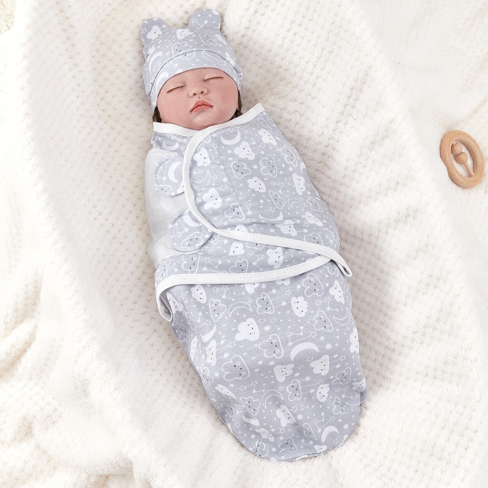 DSAA Cotton Newborn Sleeping Bag Soft Adjustable Baby Swaddle Wrap Warm Baby hat Set Unisex Infant