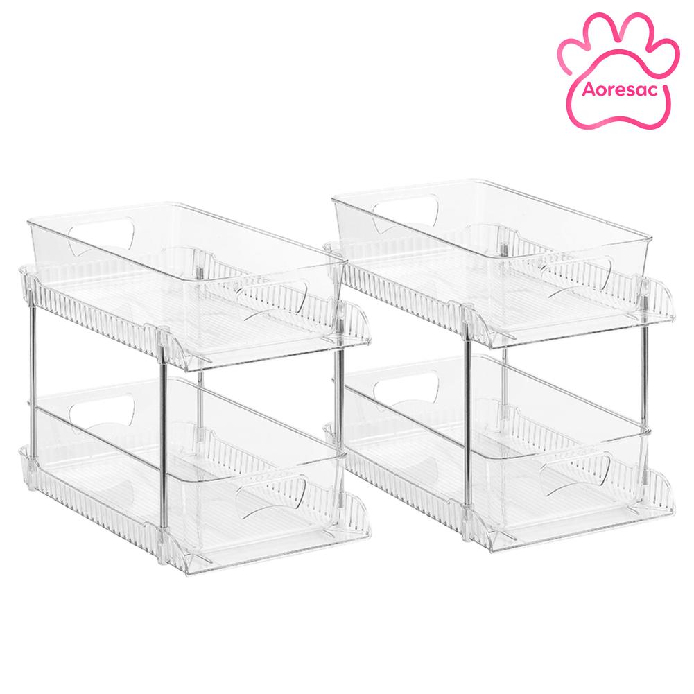 Aoresac-2 Pack Clear Bathroom Organizers 2 Tier Pull-Out Multi-Purpose Plastic Drawer Storage for Under Sink Kitchen - Brand Aoresac Presyo 2,600 Piso*Libreng Shipping