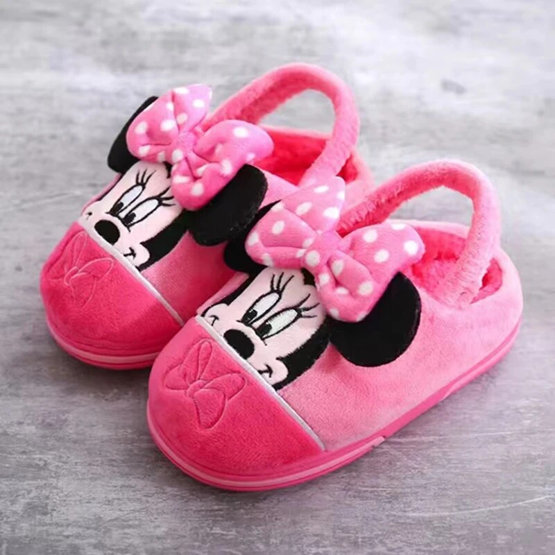 Disney Girls Winter Slippers Baby Boys Cartoon Minnie Mouse Mickey McQueen Cars Print Kids Indoor Anti-slip Cotton Home Shoes