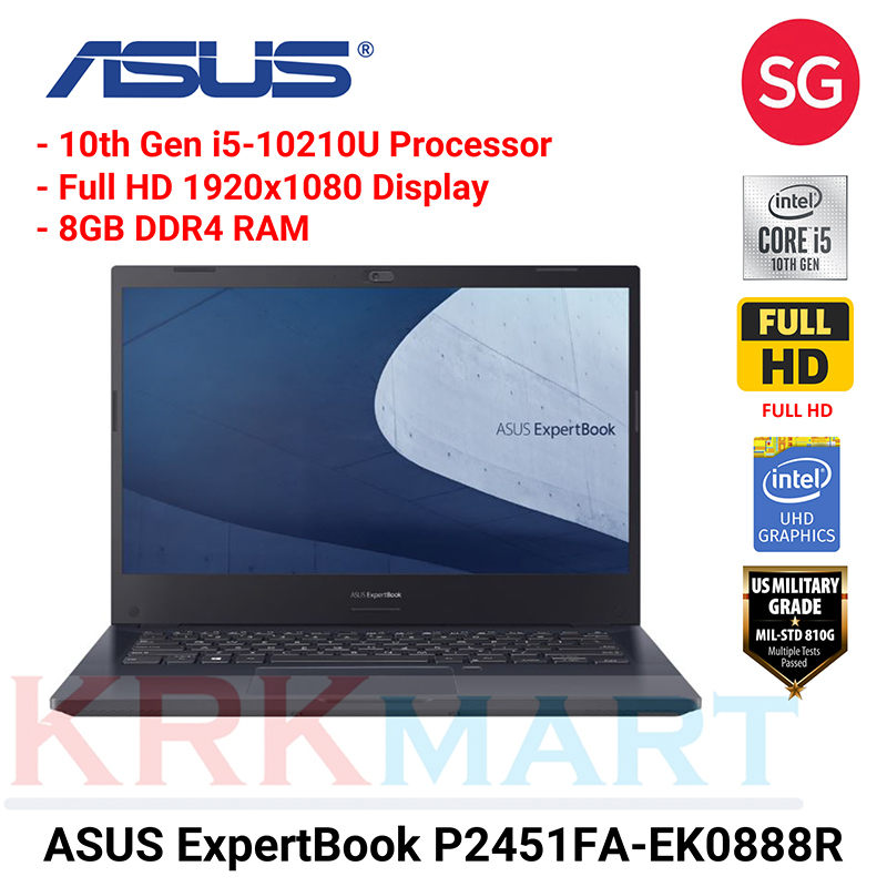 ASUS ExpertBook P2451FA-EK0888R / i5-10210U / 8GB RAM / 512MB PCIE SSD / 14” FHD / Wifi 6 / Win10 Pro / Chiclet keyboard / 3 Years local-onsite warranty