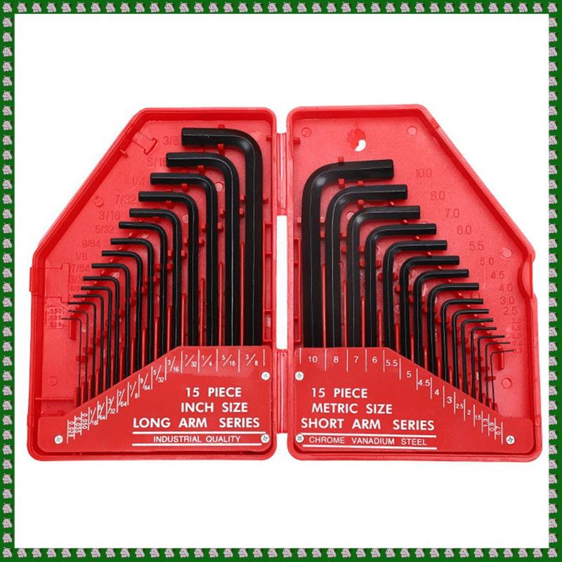 (CEUO) 30Pcs Hexagonal Wrench Tool Set SAE & Metric Allen Wrenches L-Shaped Mechanical Hand Tools Screwdriver Kit