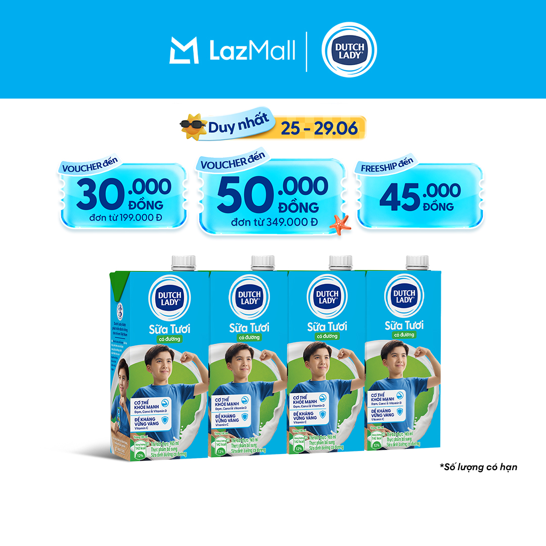 Combo 4 Hộp Sữa Tươi Tiệt Trùng Dutch Lady Cô Gái Hà Lan Có Đường 965ml