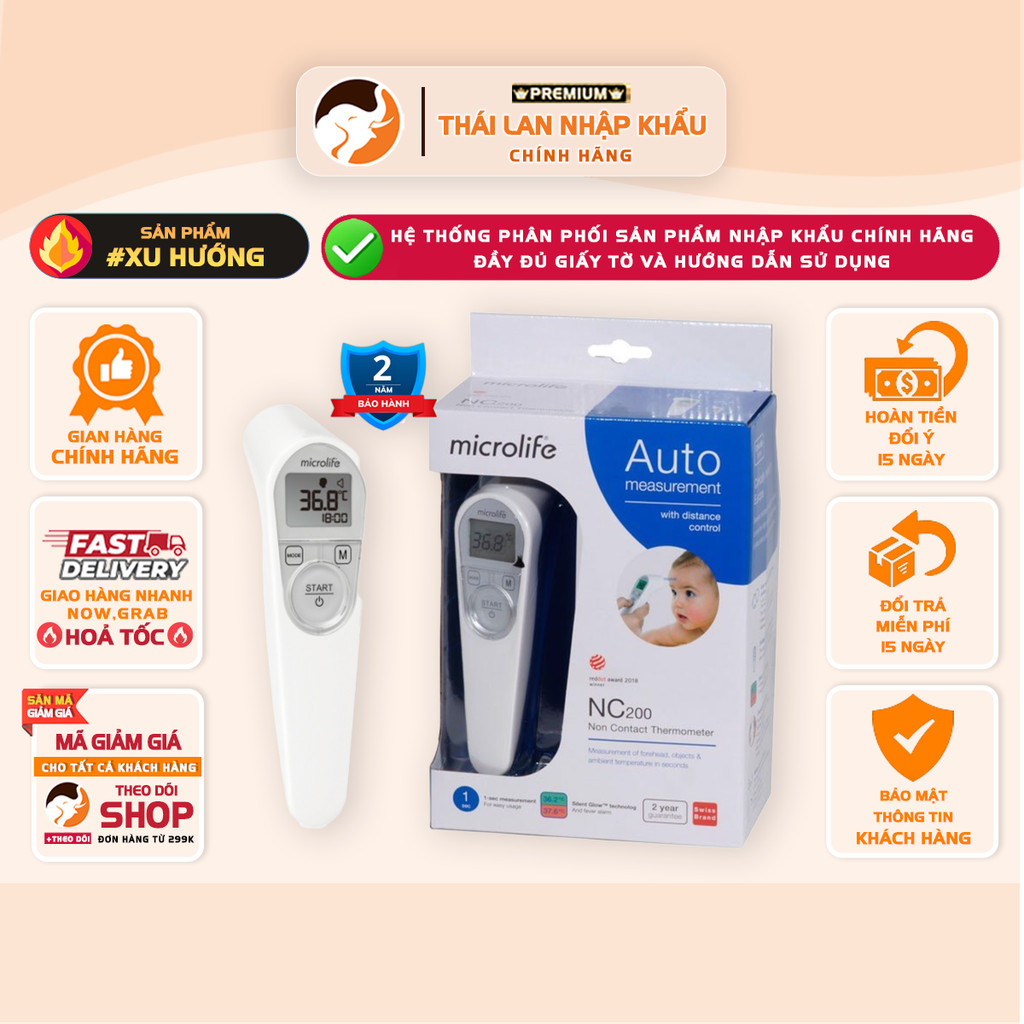 [CHÍNH HÃNG] Nhiệt Kế Hồng Ngoại Đo Trán Microlife NC200 – Không Cần Tiếp Xúc, Cho Kết Quả Sau 1 Giây