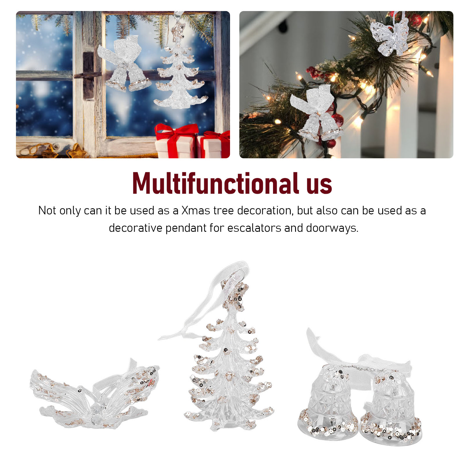 3 cái phụ kiện trang trí treo dịp giáng sinh trang trí cây thông giáng sinh Cụm mặt dây chuyền bao gồm nhiều chuông nhỏ và Cây giáng sinh cho biết thêm kỳ nghỉ lễ hội cho cửa ra vào thang cuốn