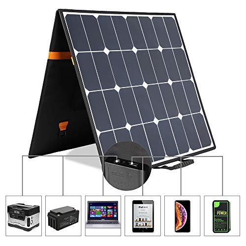 Kingsolar Solar Charger 100W Portable Solar Panel Charger with 5V USB 18V DC Dual Output Waterproof Camping Foldable Solar Charger for Cell Phone Tablet GPS iPhone iPad Camera Electronic Device