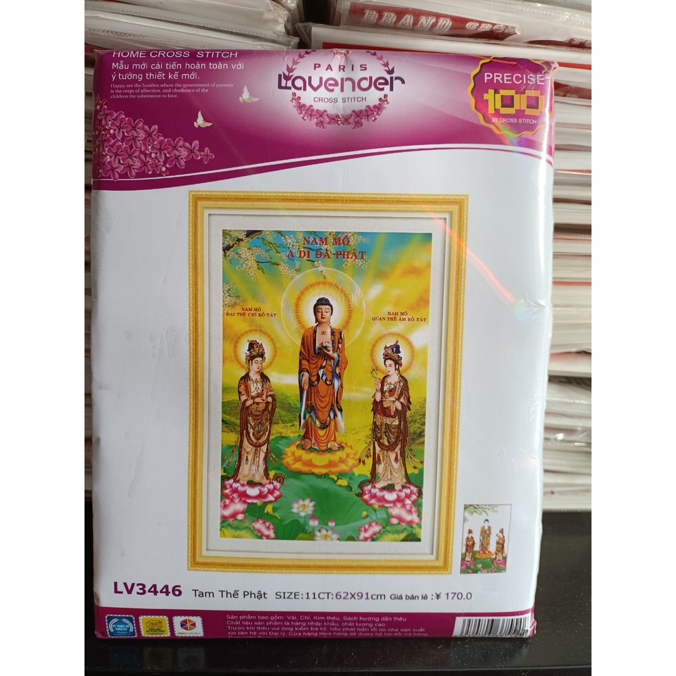 Tranh thêu tam thế phật lv3446 62x91 chưa thêu