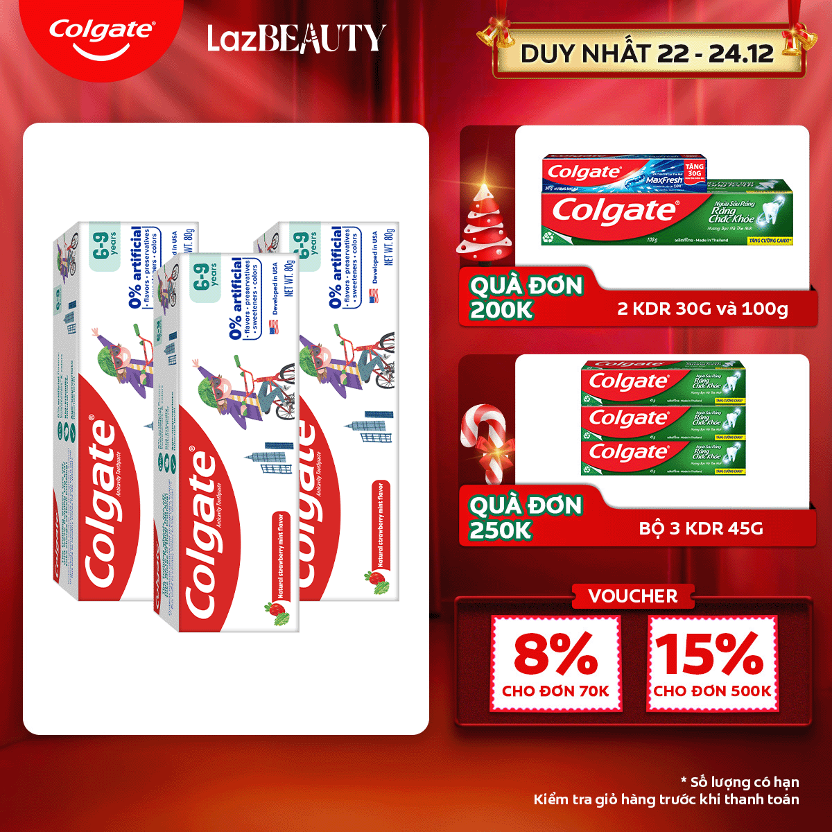 [Chỉ 22 - 24.12_Áp Voucher giảm thêm 8%]Bộ 3 Kem đánh răng Colgate Kid Free From dành cho trẻ em 6-9 tuổi không hương liệu và chất bảo quản 80g