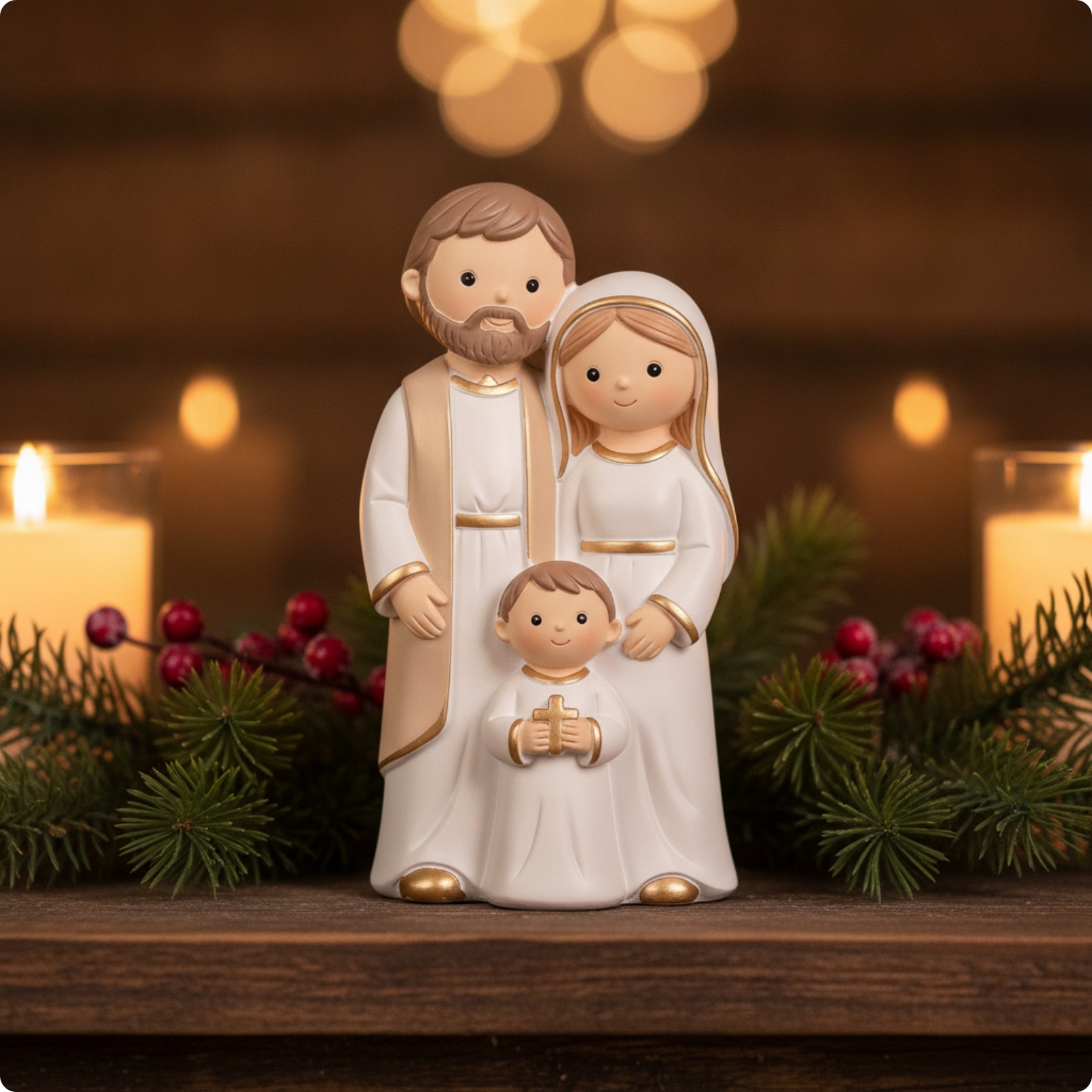 Prettyia Tabletop Holy Family Figurine Resin Nativity Figurine Cartoon Style Nativity Statue Gold-Painted for Collectors ราคา 9,027 บาท*ส่งฟรี