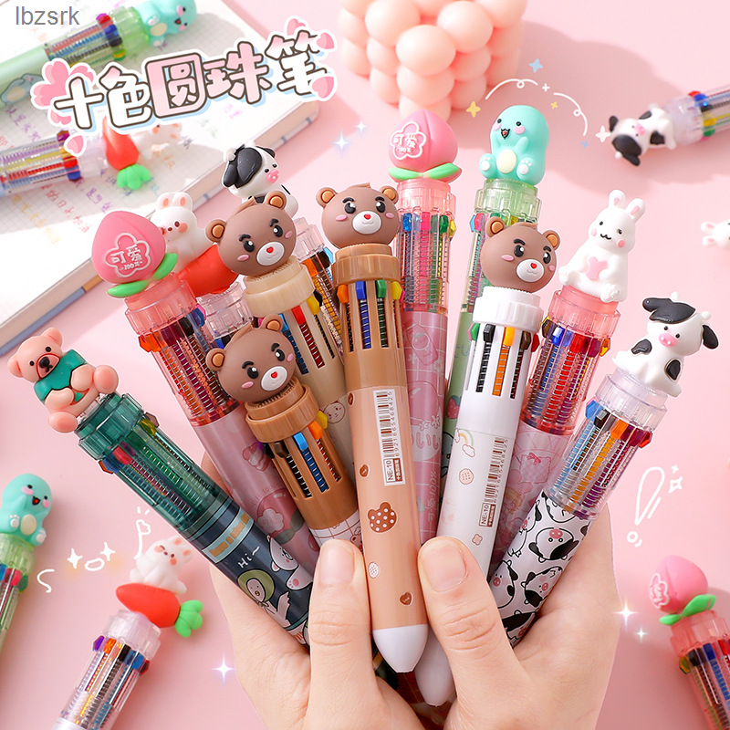 Phim hoạt hình dễ thương Mười bút bi màu Cô Gái Trái Tim phim hoạt hình nhiều màu đẩy bút bi học sinh đa năng Cẩm Nang đánh dấu lbzsrk