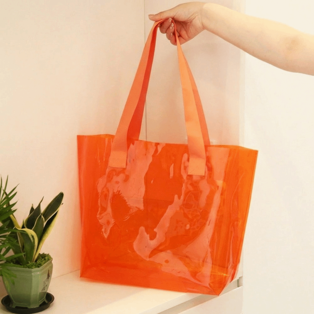 TREND TROVE Waterproof PVC Transparent Bag Jelly Color Reusable Women Handbag Simple Tote Bag Single Shoulder Bag the Water-Sprinkling Festival