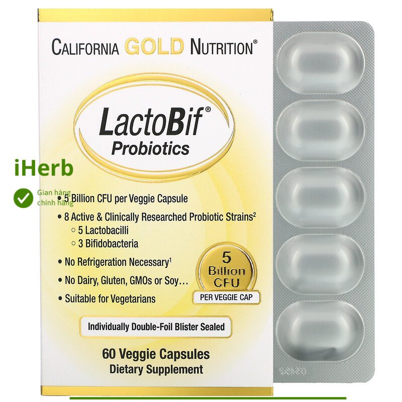 LactoBif Probiotics, 5 Billion CFU, 60 viên của California Gold Nutrition - iHerb Việt Nam