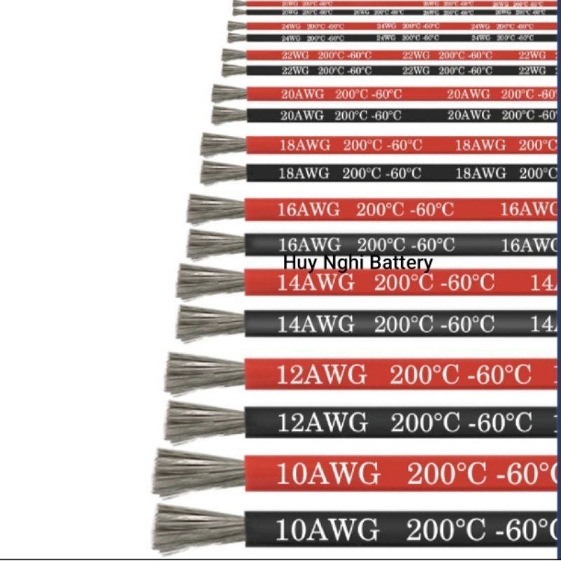 (CB 20 mét) Dây điện vỏ silicon 11AWG đến 18AWG chống cháy chịu nhiệt cao chịu tải cao(đỏ hoặc đen)