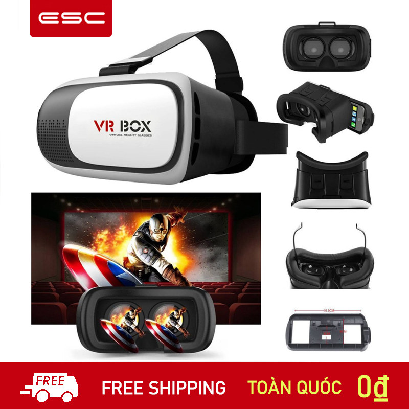 Kính thực tế ảo vr box phiên bản 2.0, xem phim 3d vrbox v2 cho điện thoại màn hình từ 3.5" đến 6.7"