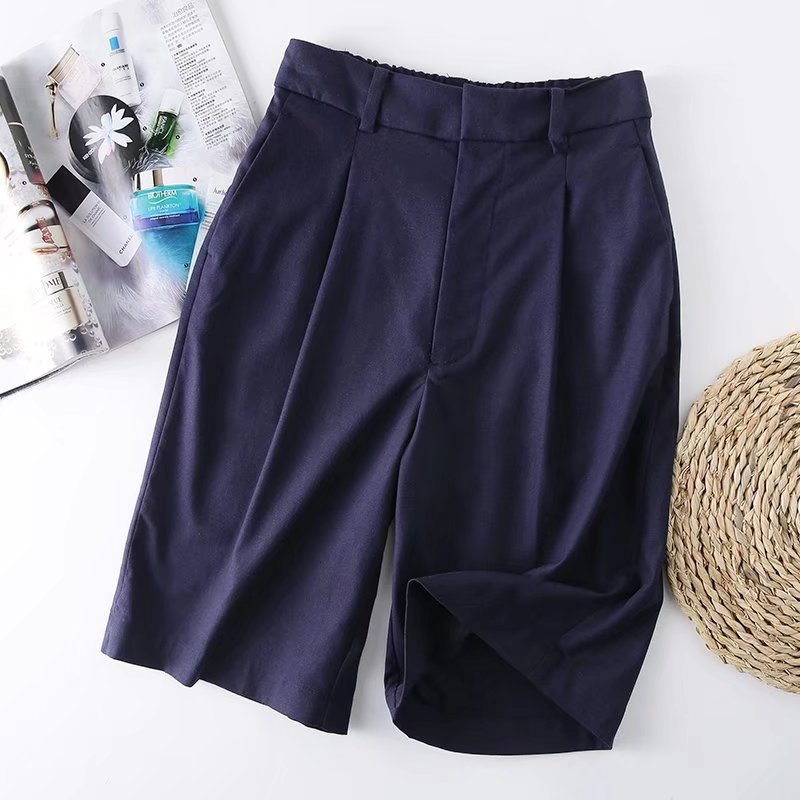 Nhật Bản Uniqlo Phòng thử đồ quần áo nữ 2022 lanh mùa hè pha trộn phong cách Bermuda quần cotton quầ