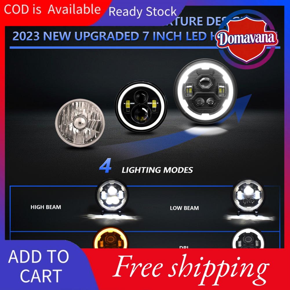 Domavana Đèn pha tròn LED 7 inch với đèn LED Hi/Lo Beam DRL và đèn báo rẽ màu hổ phách cho ô tô xe máy Chống nước IP67 2 gói Giá 623,000 Đồng*Miễn phí vận chuyển