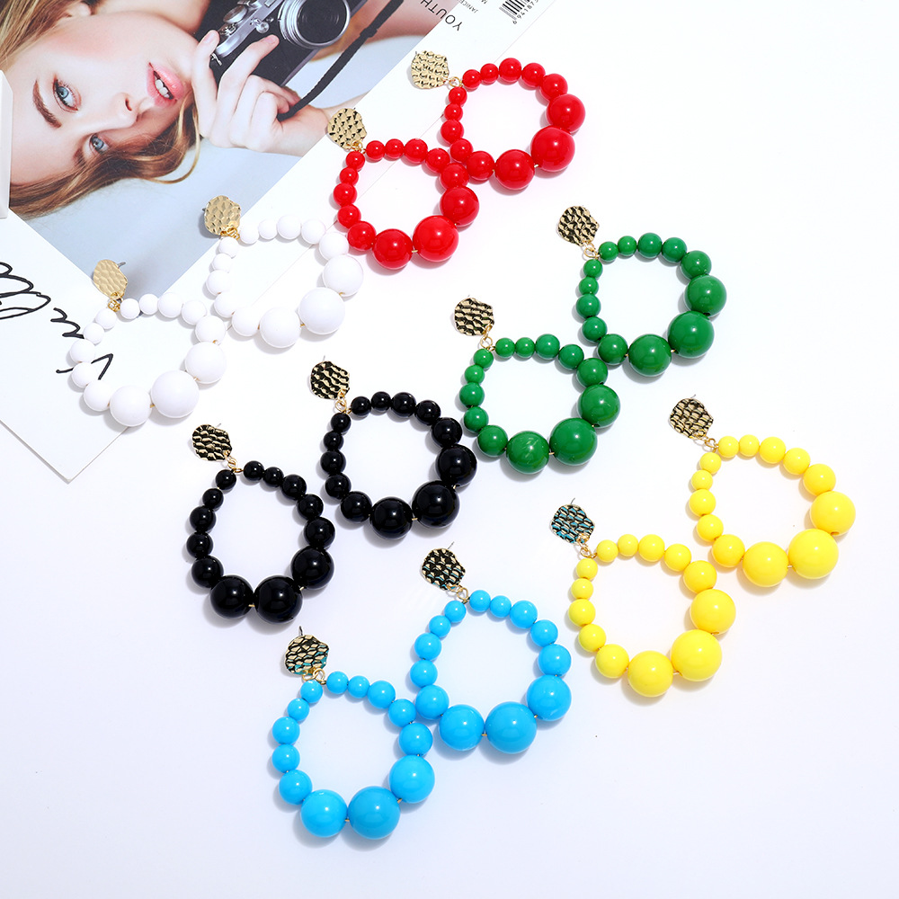 GAYE SPORTS Trend Party Jewelry Color Acrylic Bead Hyperbol Earrings Hanging Earrings Big Hoop Gradual