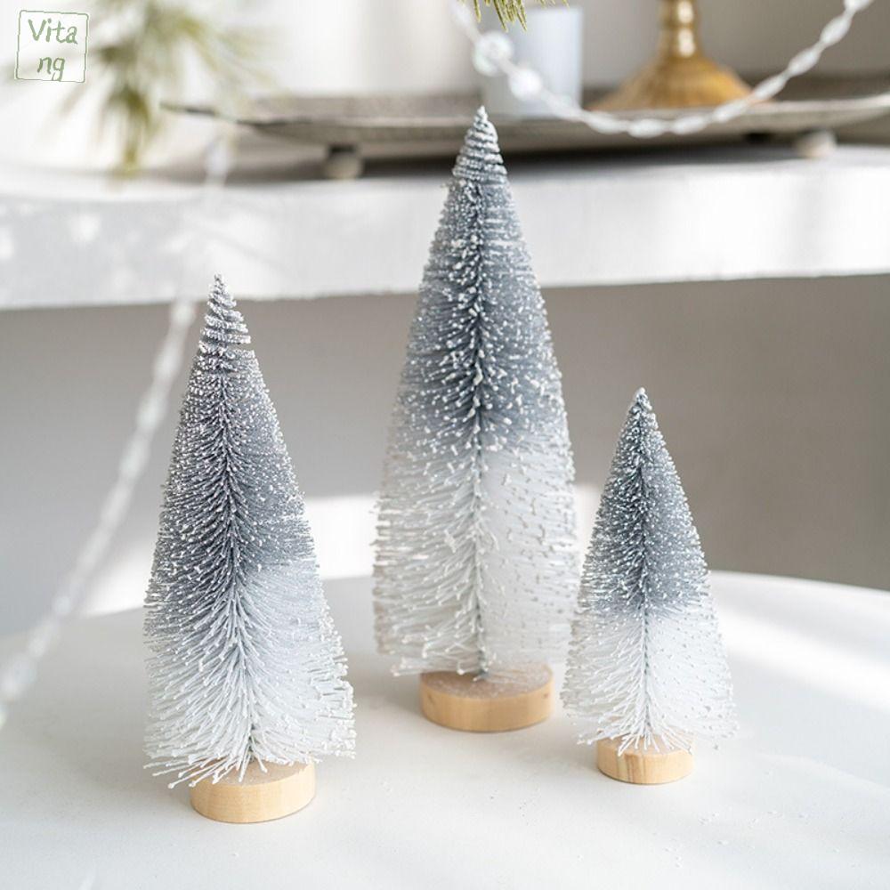 VITANG 15/20/25cm Cây Tuyết nhỏ giáng sinh Nhựa Mini Cây giáng sinh đổ xô Đạo cụ chụp ảnh Thủ công Cây thông nhân tạo Trang trí Giáng sinh trong nhà