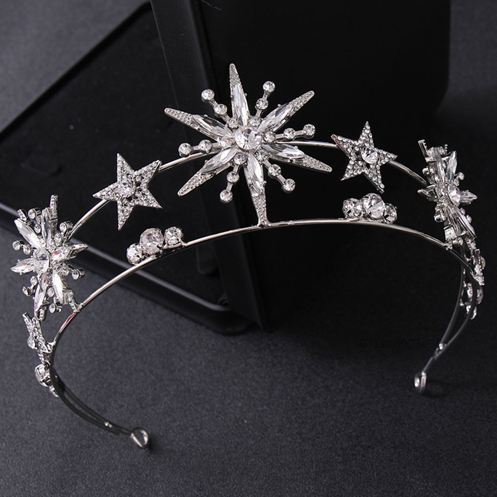 Thạch anh Star Crown Double Layer Crystal Hairband Mũ đội đầu đám cưới cô dâu TO-VN