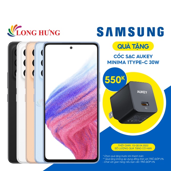 Điện thoại Samsung Galaxy A53 5G (8GB/128GB) - Hàng chính hãng - Tấm nền Super AMOLED rực rỡ, khả năng hiển thị sắc nét, sạc nhanh lên đến 65W