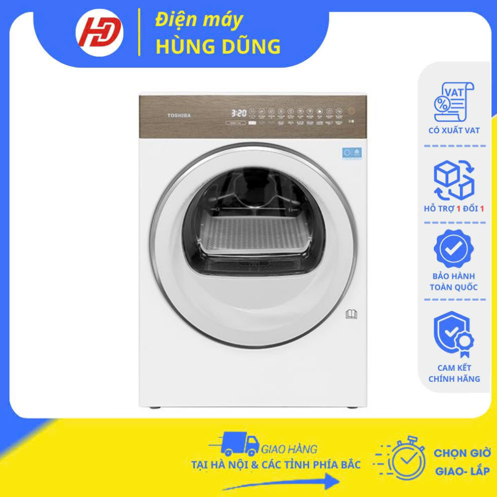 [ GIAO LẮP TRONG NGÀY TẠI HÀ NỘI ] Máy sấy quần áo bơm nhiệt HEAT PUMP Toshiba Inverter 8 kg TD-T37BS90HWV(WT)