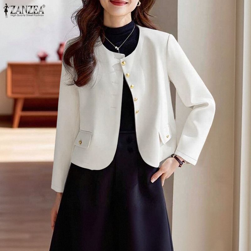 Fancystyle ZANZEA phong cách Hàn Quốc Thời Trang Nữ Dài Tay mùa thu Blazer nút khâu màu sắc phù hợp với #1110