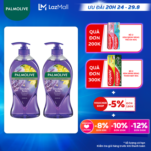 [Ưu đãi 20H 24.8 - 29.8_Áp voucher Colgate 5% + voucher LZD 8%]Bộ 2 Sữa tắm Palmolive liệu pháp sảng khoái tinh thần với tinh dầu thiên nhiên 750ml