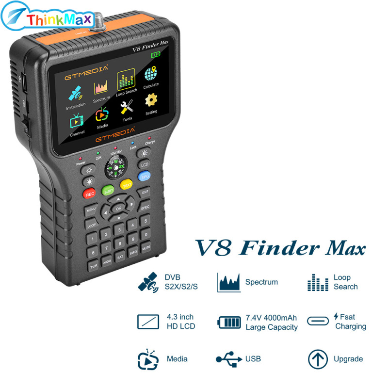 V8 Finder Pro เครื่องระบุตำแหน่งดาวเทียม DVB-S2/T2/C ดาวเทียมดิจิทัล HD เครื่องหาสัญญาณทีวีที่หาตำแหน่งดาวเทียม Finder พร้อมหน้าจอ4.3" ราคา 5,722 บาท*ส่งฟรี