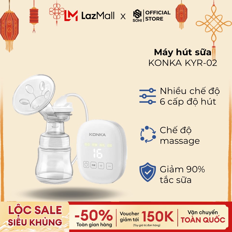 Máy hút sữa Konka KYR02 lực hút mạnh không tiếng ồn và có nhiều chế độ tùy chỉnh, đầy đủ phụ kiện đi kèm