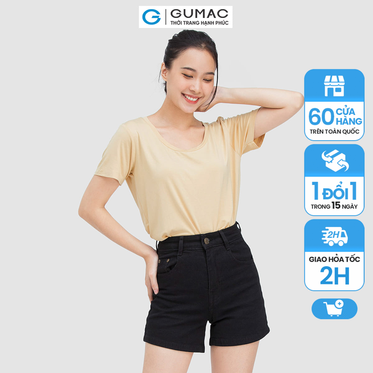 Áo thun nữ gumac atc05002 , áo thun cổ tròn trơn cơ bản thời trang