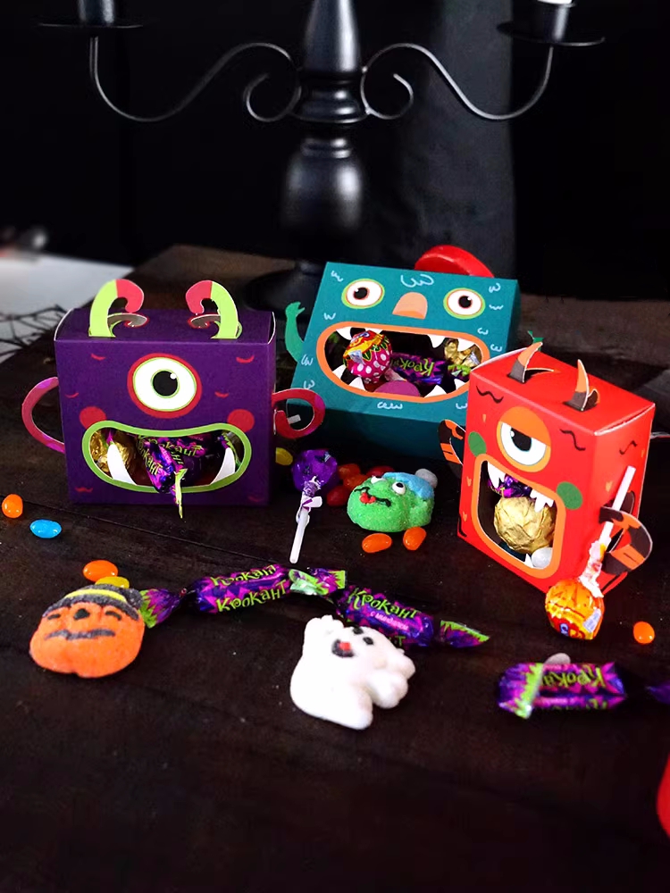 Monster Halloween Cartoon Candy Box Mouth Hollowed Out Small Box Cookie Snack Packaging Box Boxes For S