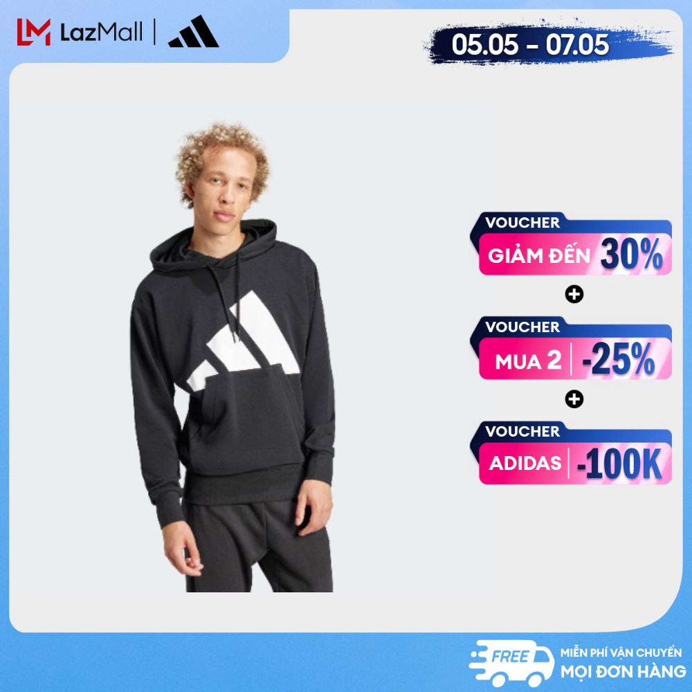 adidas Phong cách sống Áo Hoodie Vải Thun Da Cá Logo Lớn Essentials Nam Đen IN6164