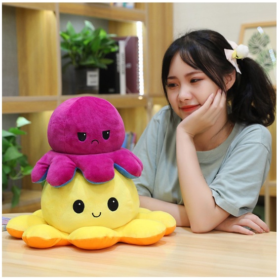 Bạch tuộc cảm xúc bạch tuộc nhồi bông 2 mặt biến hình xinh xắn thú bông cho bé vải nhung mềm mịn co giãn 4 chiều-t007
