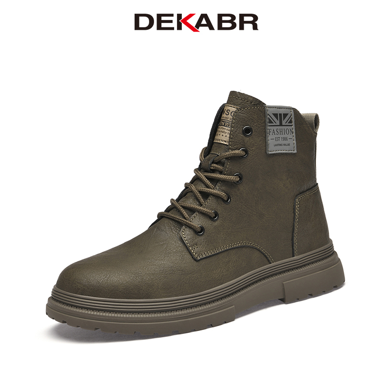 DEKABR Casual Men Ankle Boots Winter Autumn Fashion Split leather Comfortable Warm Fur Shoes Lace-Up Black Snow Boots Size 38-49 ราคา 1,388 บาท*ส่งฟรี