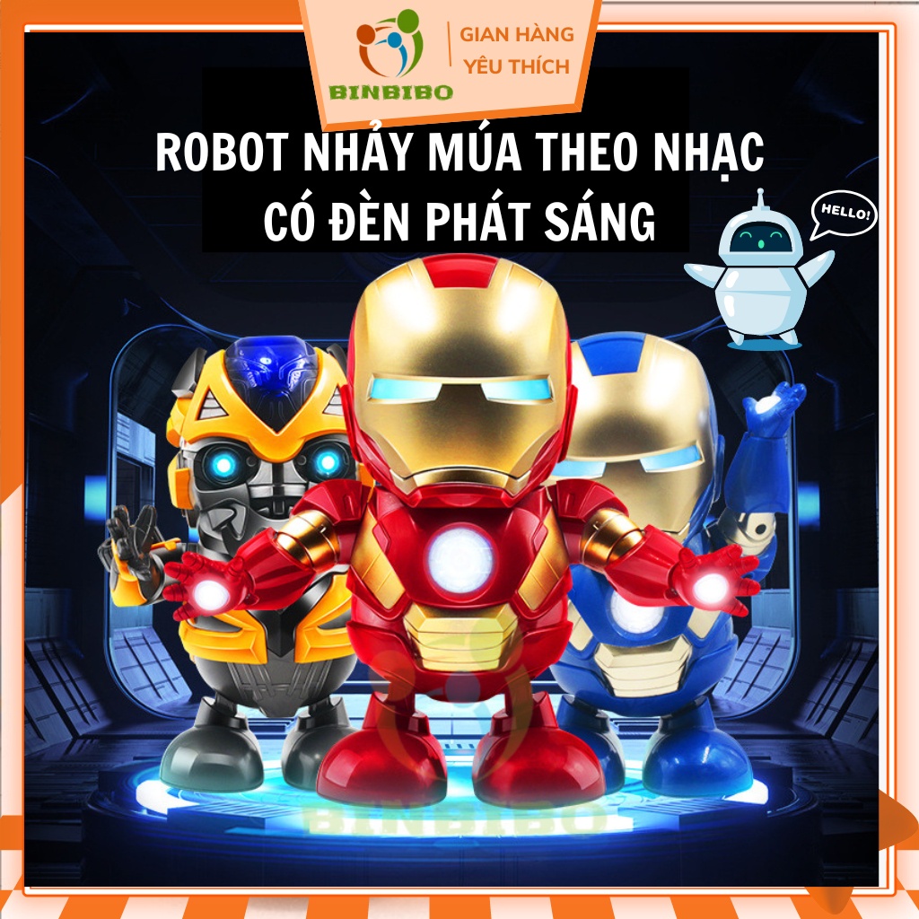 Iron man đồ chơi robot nhảy múa theo nhạc có đèn phát sáng cực vui cho bé